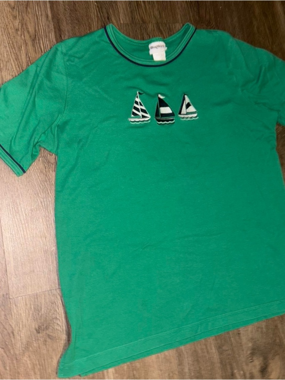 BonWorth Green Short Sleeve Tee with Sailboat Appliqués